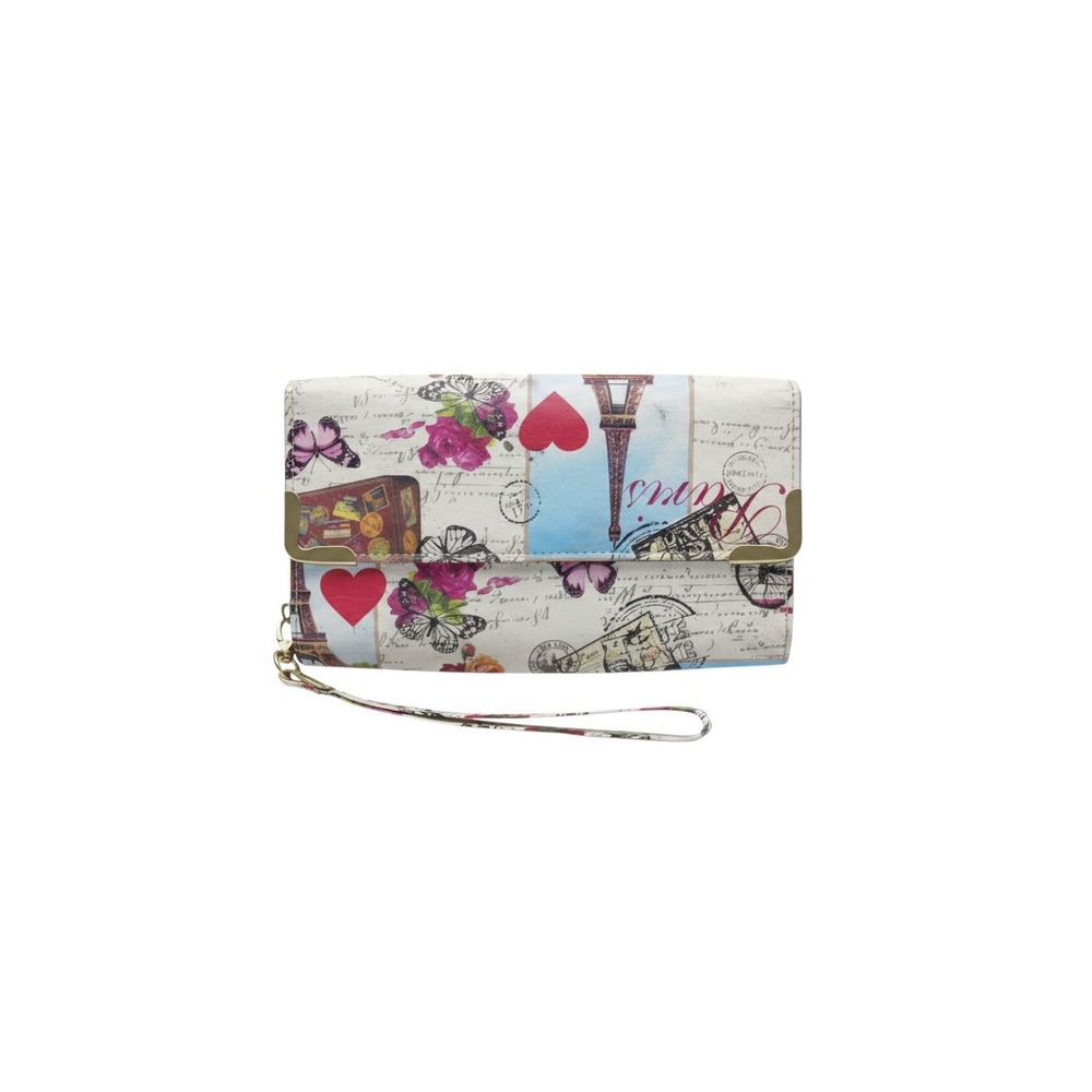 Unbranded Paris Wristlet Wallet Womens Small Multicolor New Eiffel Tower Print